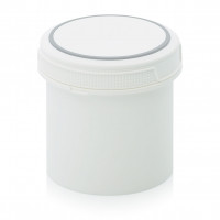 Plastic pots with secure screw-on lid
