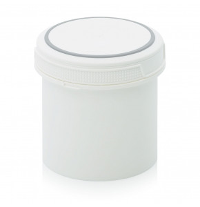 Plastic pots with secure screw-on lid