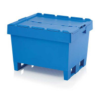 Bac de transport réutilisable bleu avec couvercle et 2 semelles MBD 8642K - 800x600x540 mm