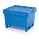 Blue reusable transport bin with lid and 2 skids - MBD 8642K - 800x600x540 mm