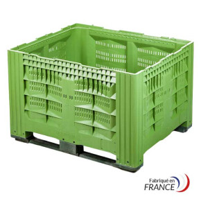 Green open-sided pallet box 1200 x 1000 x 785 mm - 2 runners