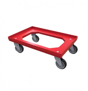 Red EURO standard bin trolley with 4 swivel wheels, brake-free