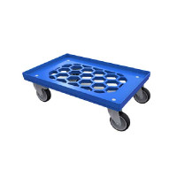 Chariot porte-bac 600x400 bleu avec 4 roues pivotantes dont 2 avec frein